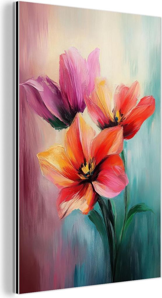 MuchoWow Wanddekoration Metall Metallbild Wandkunst 20x30 cm Tulpen - Lichtreflexe - Farbverlauf MuchoWow Aluminium Gemälde - Alu Dibond Bild
