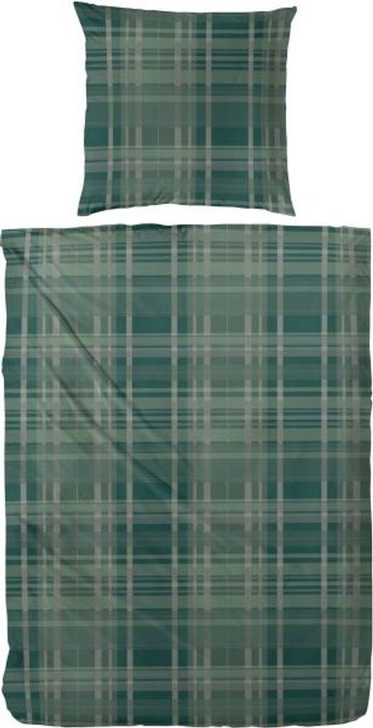 Primera Edelflanell Bettwäsche 135x200 Streifen Karo grau tannengrün 174146-55