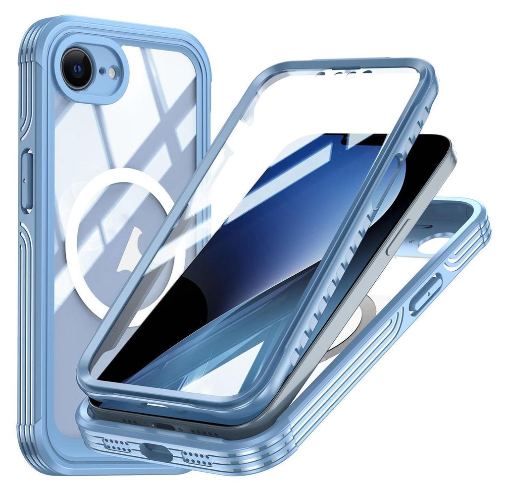 Handyhülle MagSafe für Apple iPhone 17e 16e 360 Hybrid Handy Tasche Bumper Blau