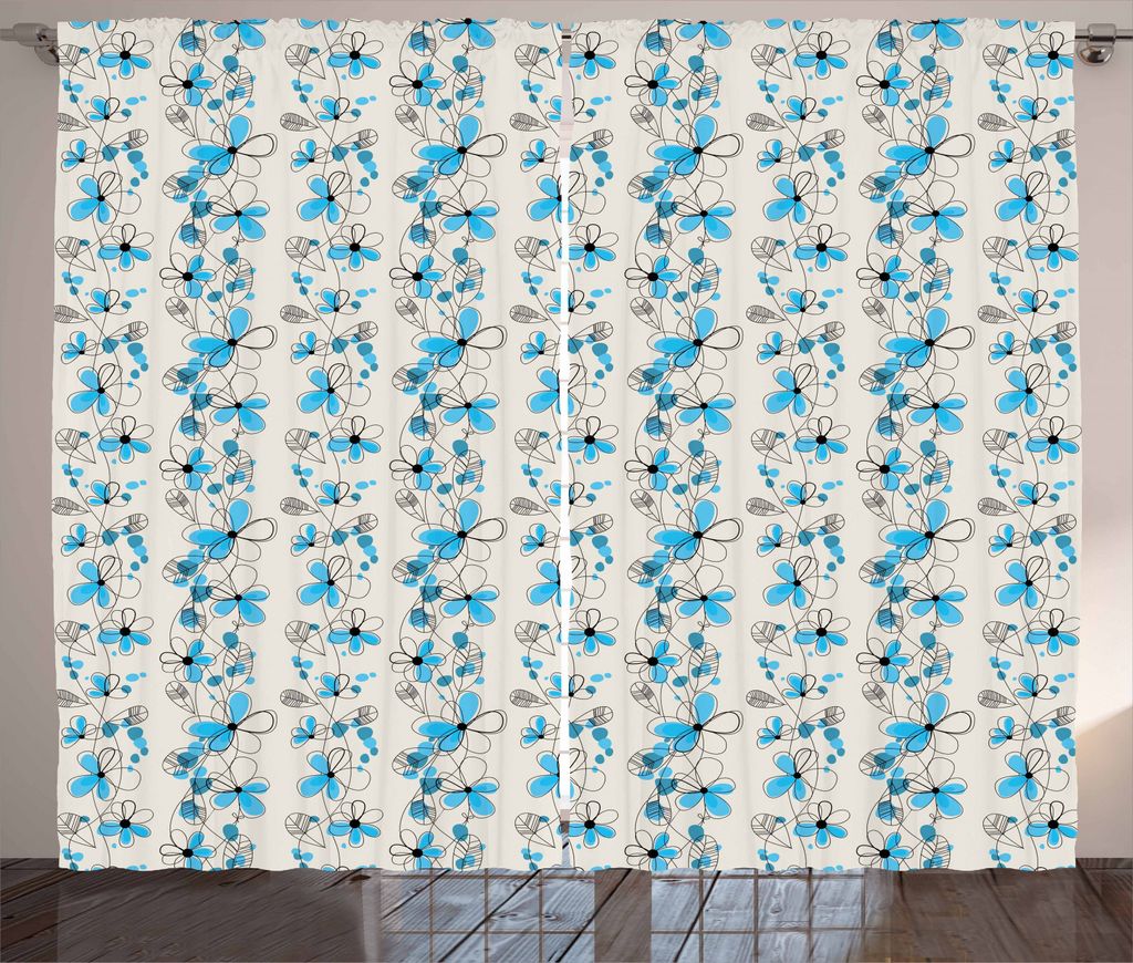 ABAKUHAUS Grau und Blau Rustikaler Vorhang, Childish Gänseblümchen, Wohnzimmer Universalband Gardinen mit Schlaufen und Haken, 280 x 245 cm, Schw...