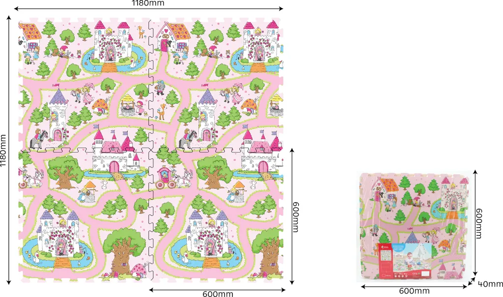 Protection sol chambre enfant 60 x 60 cm Princesse anti-choc set de 4