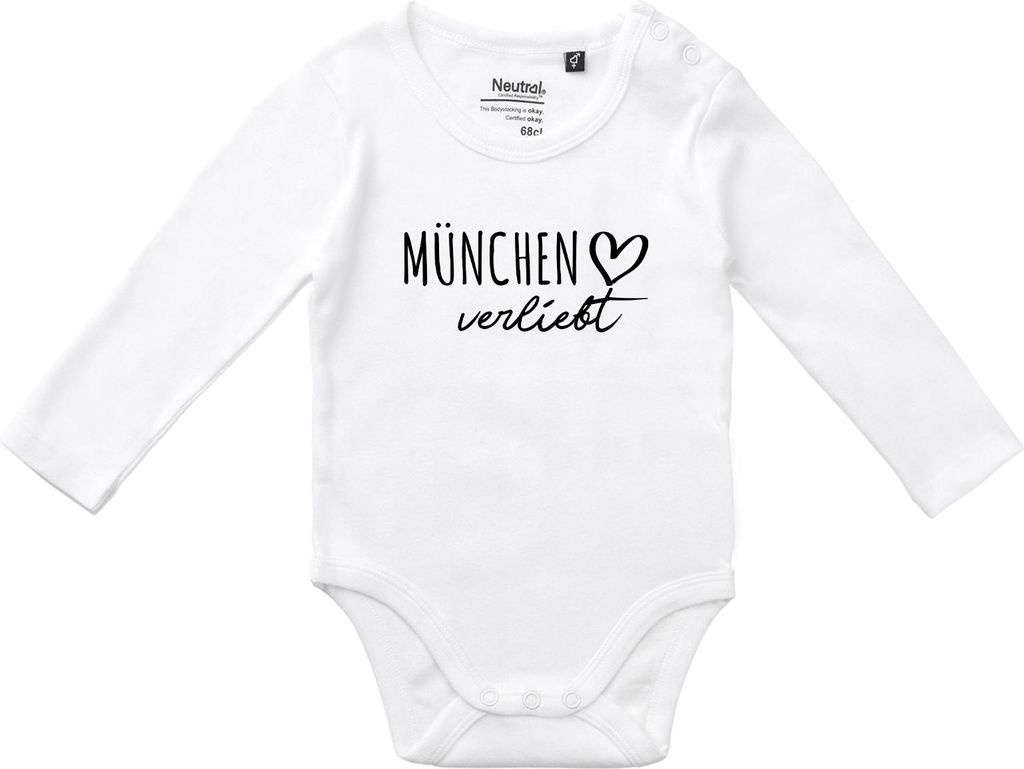 Huuraa Baby Body München verliebt 80 White Baumwolle Fairtrade Langarmbody Geschenkidee