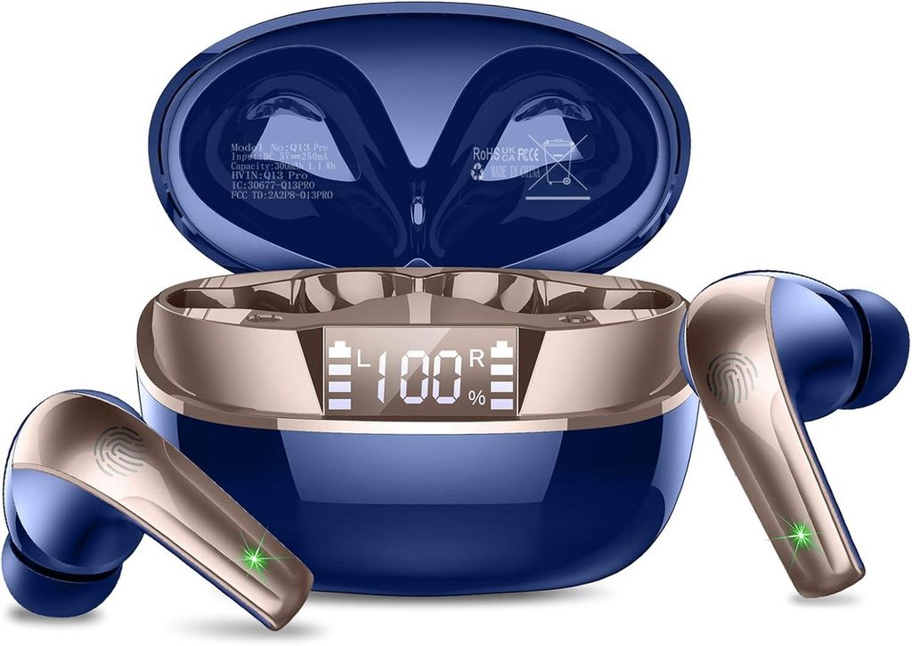 Bluetooth 5.4 Kopfhörer In Ear mit ENC Mikrofon, HiFi Stereo Sound, 47Std Spielzeit, LED Anzeige, IP7 Wasserdicht, USB-C Ladeetui, für iOS/Android