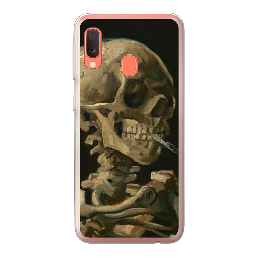 MuchoWow Handyhülle Schutzhülle Hülle für Samsung Galaxy A20e Skelettkopf mit brennender Zigarette - Vincent van Gogh Silikon Softcase Handy ...