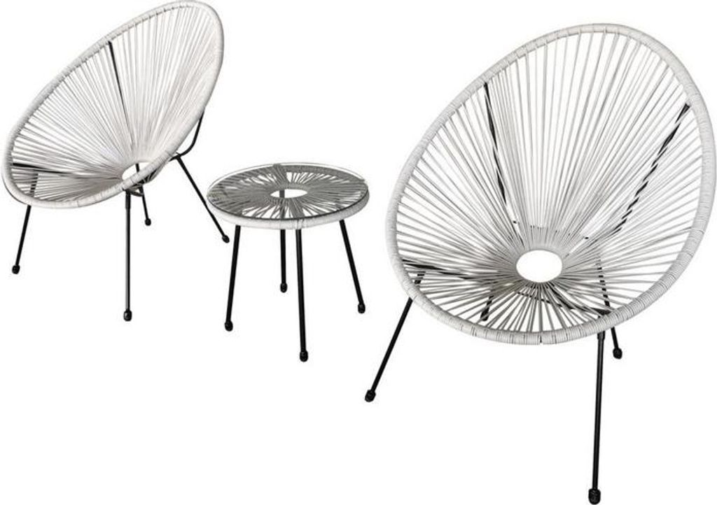 Happy Home Bistro Set 3 tlg Gartenmöbel Weiß Rattan Sitzgruppe Balkonmöbel Outdoor Terrassenmöbel Essgruppe