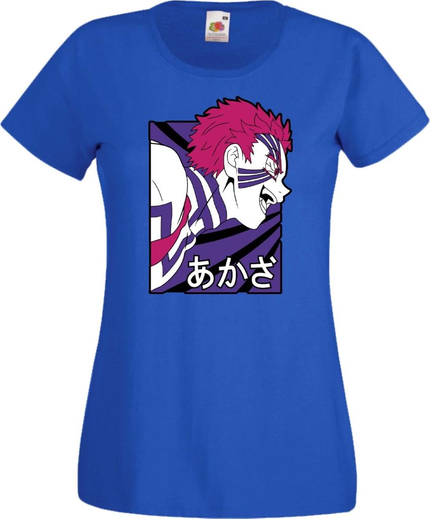 Damen T-Shirt Anime Manga Demon Anime Slayer Akaza 03 Upper Rank Akaza, Lady 2XL / Blau