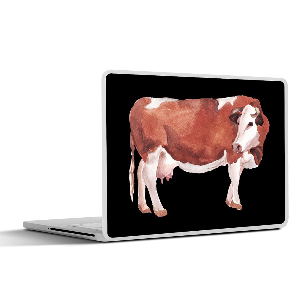 MuchoWow Laptop Aufkleber Sticker Cover Kuh - Zeichnung - Schwarz 25x18 cm - Laptop-Deko