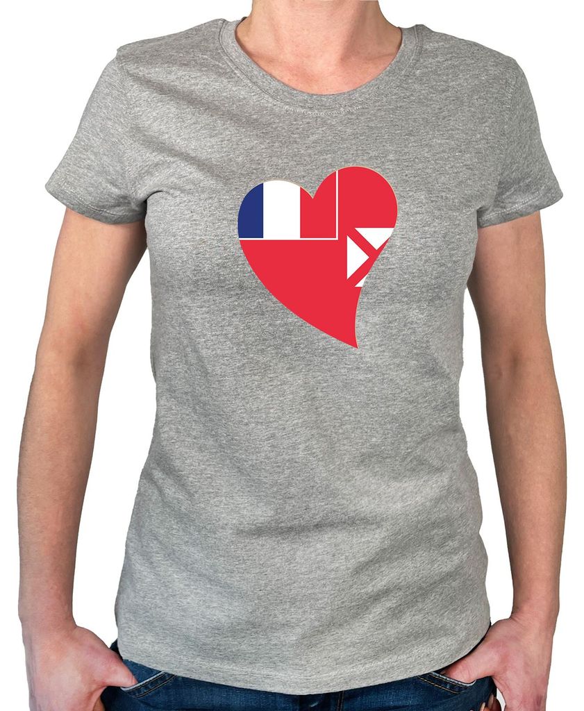 Huuraa Damen T-Shirt Wallis und Futuna Flagge Herz XL Sport Grey Bio Baumwolle Fairtrade Damenshirt Geschenkidee