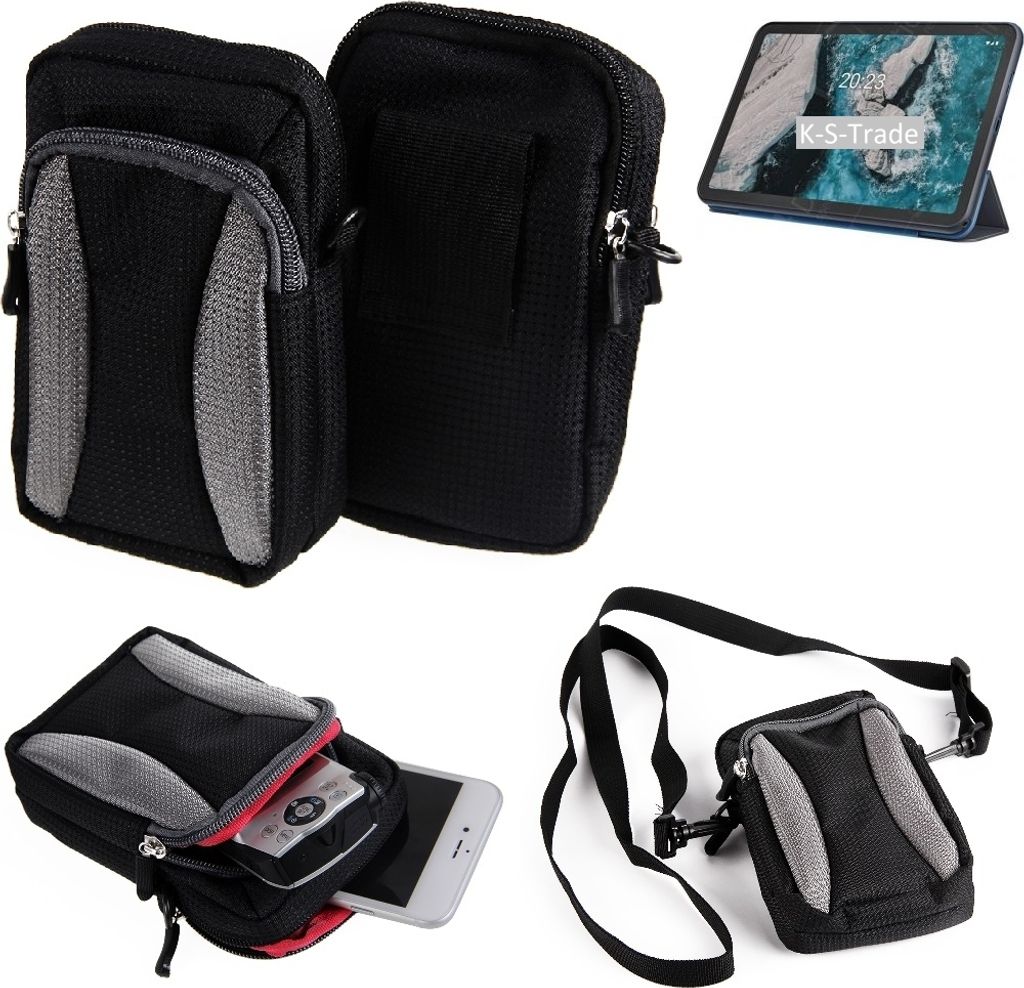 K-S-Trade Schutz-Hülle kompatibel mit Nokia T20 Wi-Fi Handy Gürteltasche Umhängetasche mit Zusatzfach schwarz
