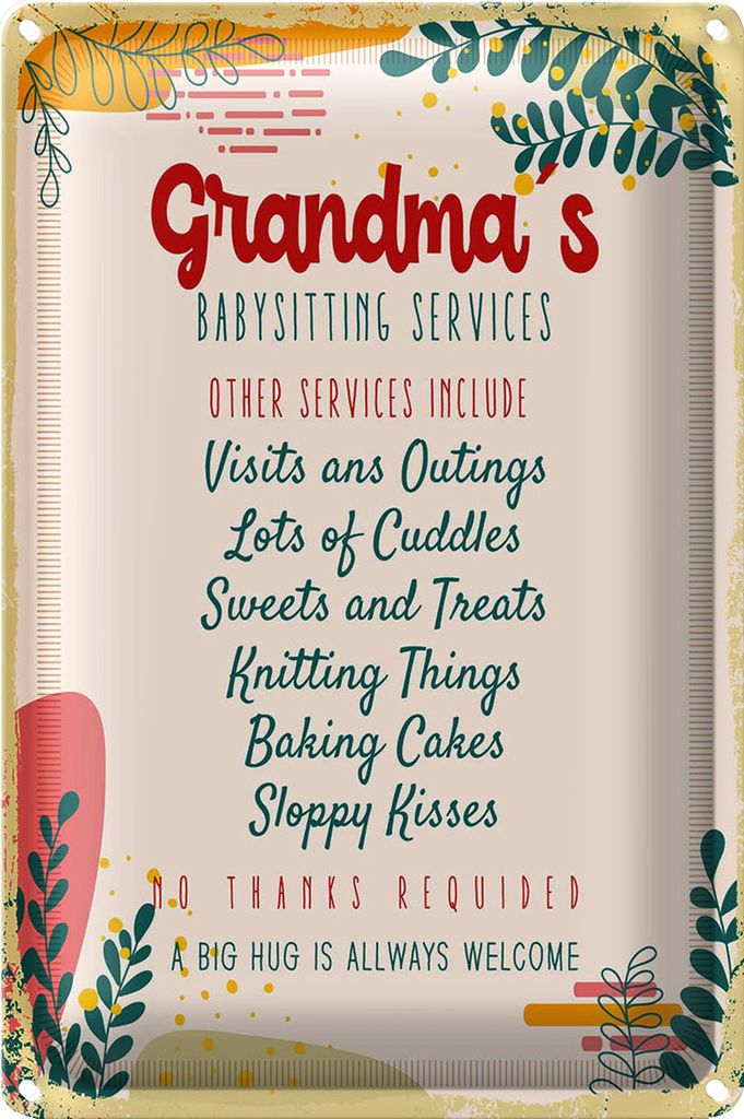 Blechschild Spruch Grandma's Babysitting services 18x12cm