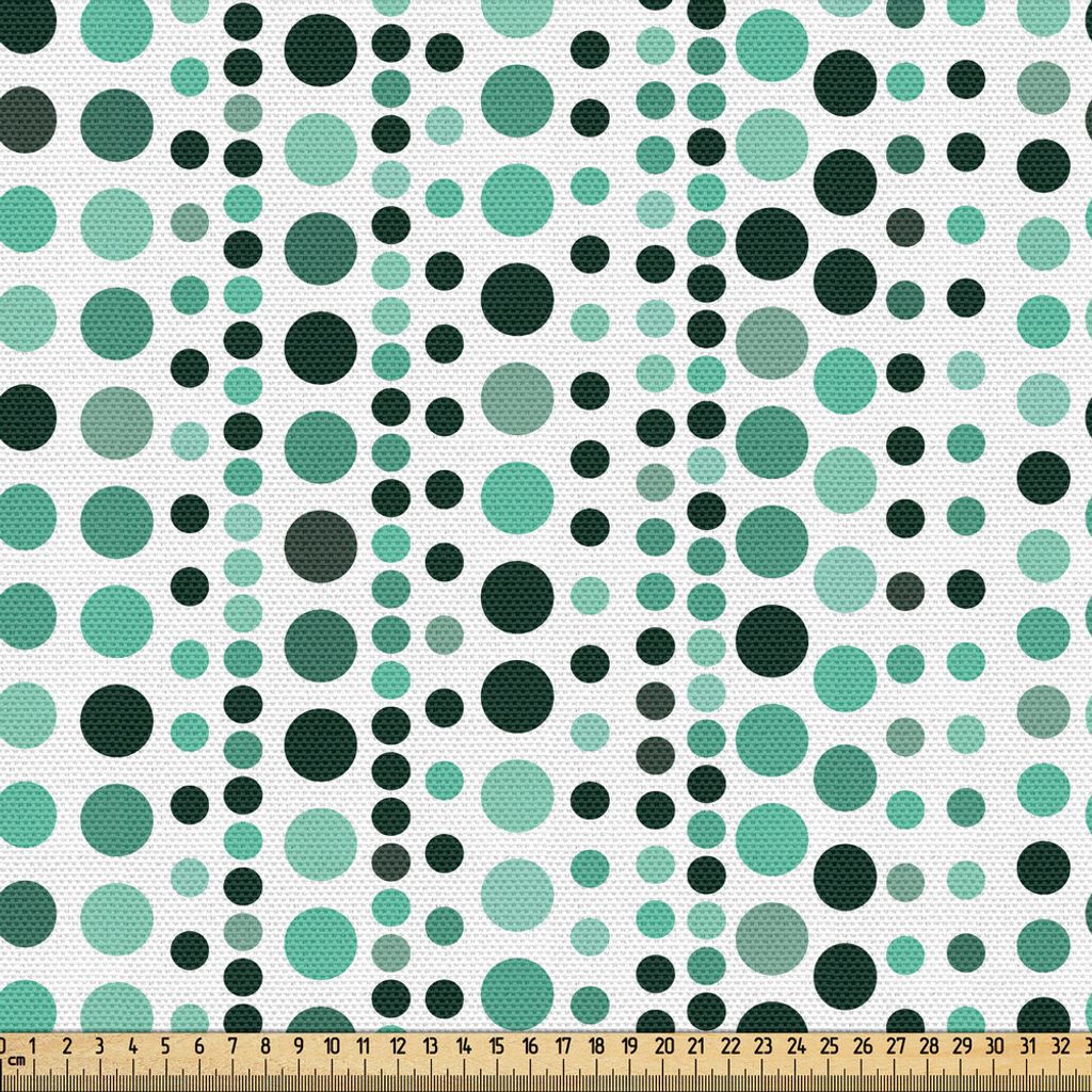 ABAKUHAUS Modern Gewebe als Meterware, Retro geometrische Kreise 60s 70s Punkte Ombre-Bild, 10 M (148 x 1000 cm), Jägergrün Türkis