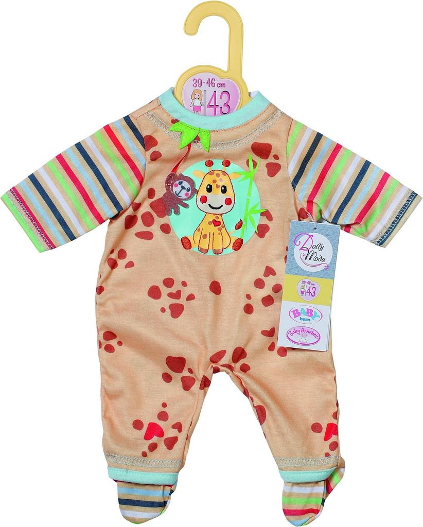 Dolly Moda Strampler mit Giraffe 43cm -Puppenstrampler gelb mit bunten Ärmeln