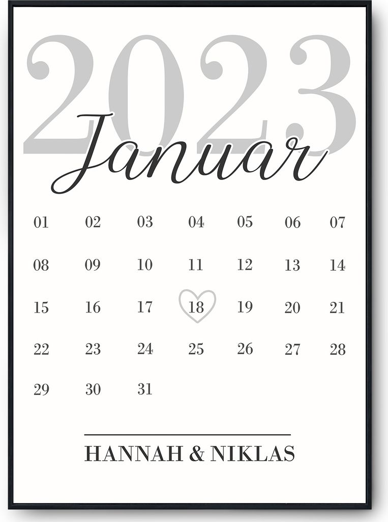Personalisiertes Poster für Paare Verlobte Kalender Jahrestag Geschenk zur Hochzeit – DIN A4 (21x29.7cm)