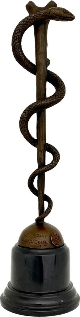 Bronzeskulptur Äskulapstab Arzt nach Caduceus 38cm Antik-Stil Replik Kopie