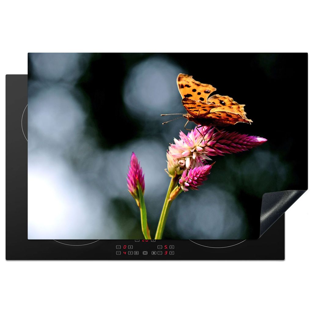 KitchenYeah Herdabdeckplatte Schmetterling - Blumen - Insekten , 78x52cm, Küche Deko, Glaskeramikkochfeld Herdabdeckung, Abdeckplatte fùr Kochfeld