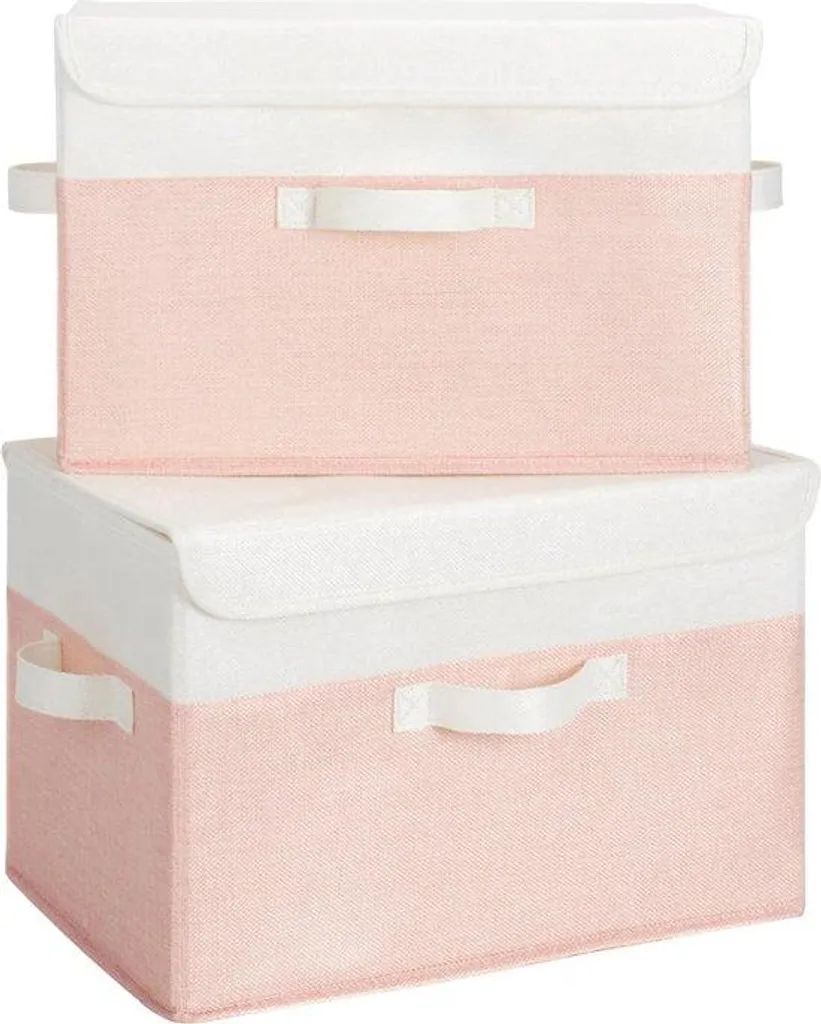 Boîtes à vêtements pliables lot de 2 blanc et rose avec couvercles