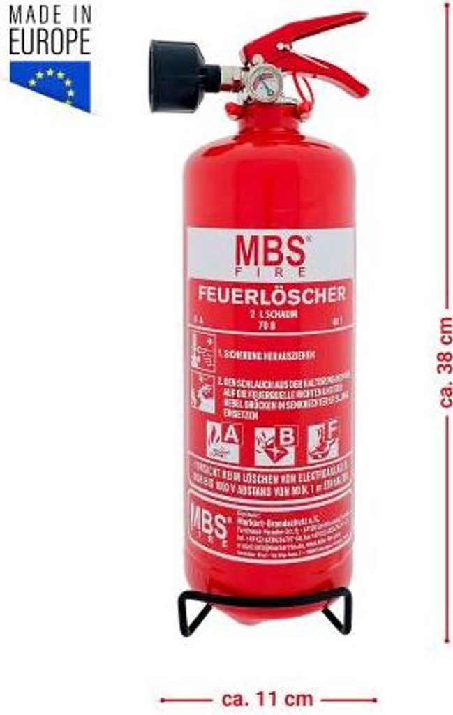 MBS-FIRE (Pii) 2L Schaum Feuerlöscher inkl Halterung u. Plakette