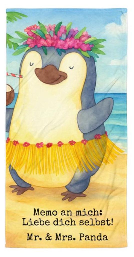 Mr. & Mrs. Panda Duschhandtuch Pinguin Kokosnuss Design - Weiß - Geschenk, Reisehandtuch, Duschtuch, Großes Badehandtuch, Urlaub, Aloha, Handtuch...