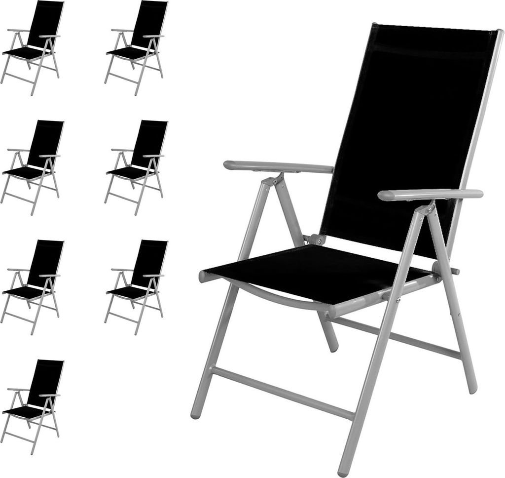 8 Stück Garten Klappstuhl Aluminium - Textilen Silbergrau/Schwarz