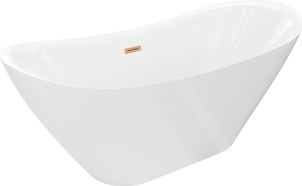 Mexen Lotos freistehende Badewanne 170 x 75 cm, weiß, Überlauf gebürstetes Kupfer - 52051707700-65