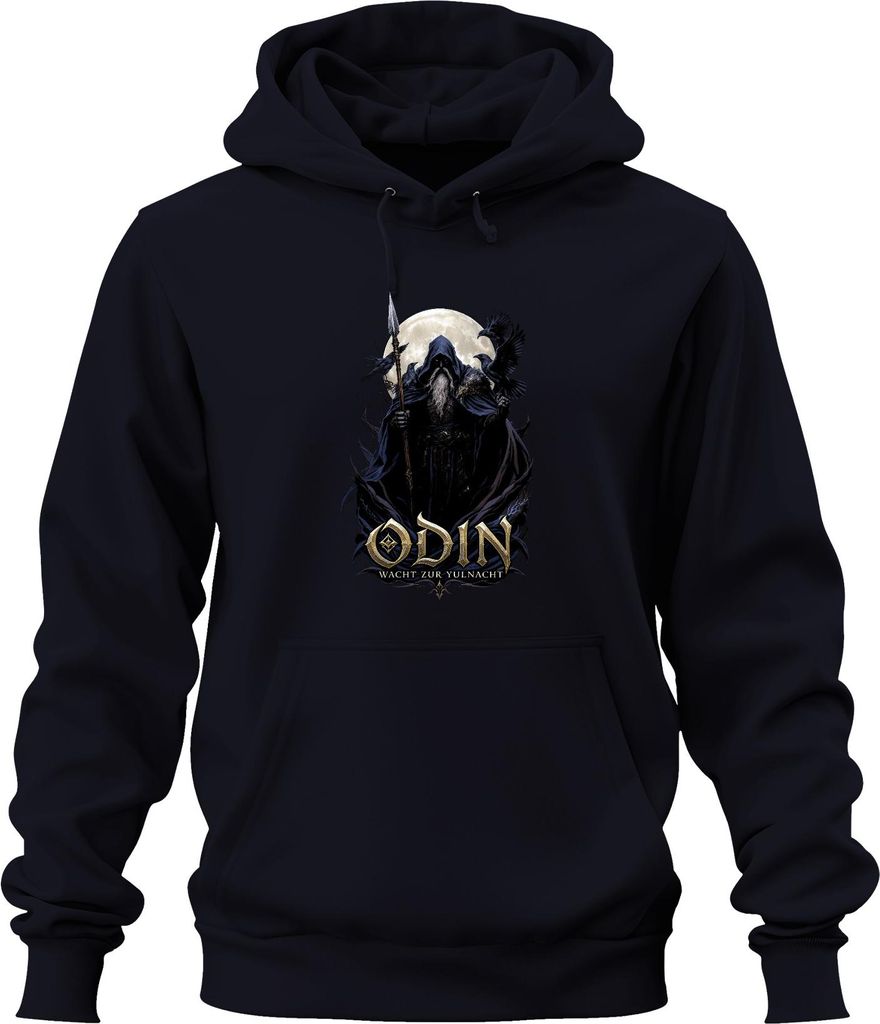 ODIN WACHT ZUR YULNACHT Wikinger Weihnachten Raben Vollmond Nordisch Uni Hoodie Kapuzenpullover, Navy, XXL