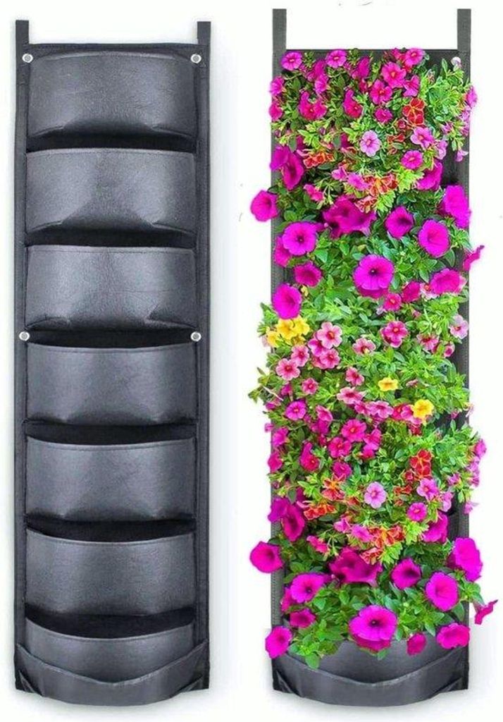 Ultiluxe Plantenzak - Vertikale Pflanzenhänger - Wandpflanzenbehälter - 30 x 115 cm - Gartenaccessoire - Wasserfeste Rückseite - 7 Fächer - Sch...