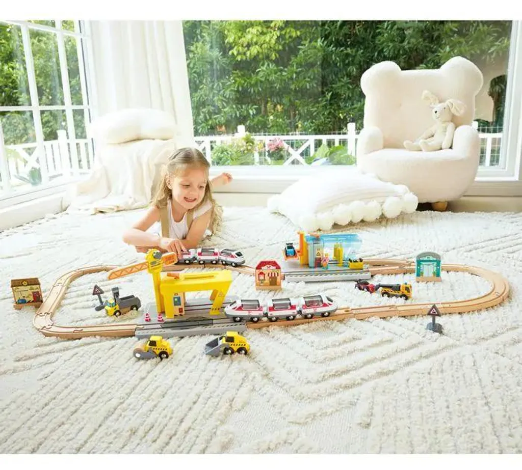 Hape Construction de grues ferroviaires E3752 circuit train en bois