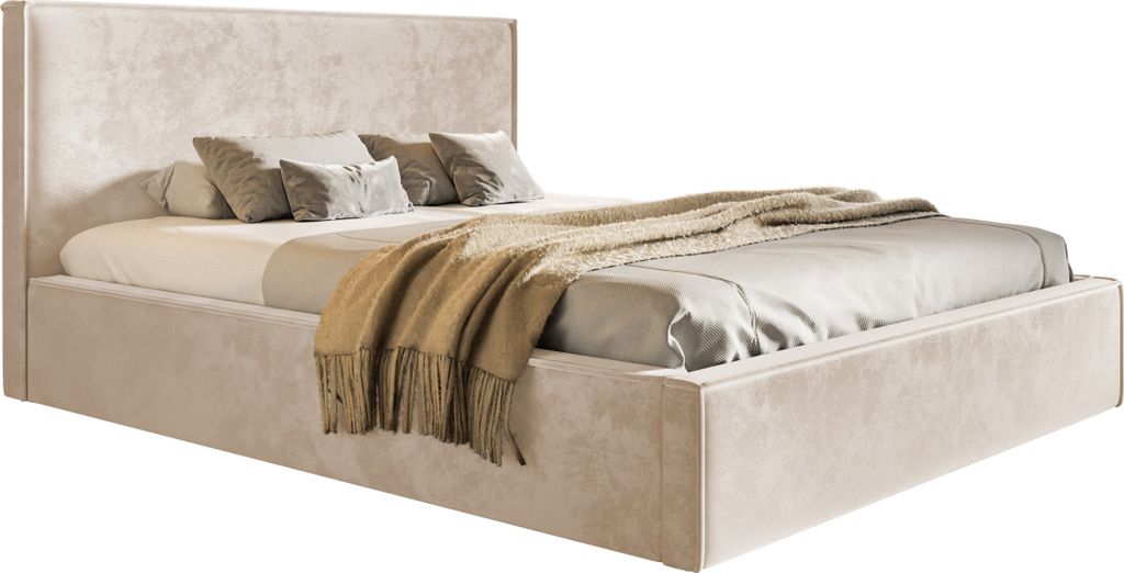 Doppelbett mit Bettkasten 160x200 Kyoto - Lattenrost, Kopfteil, Samtstoff, Beige
