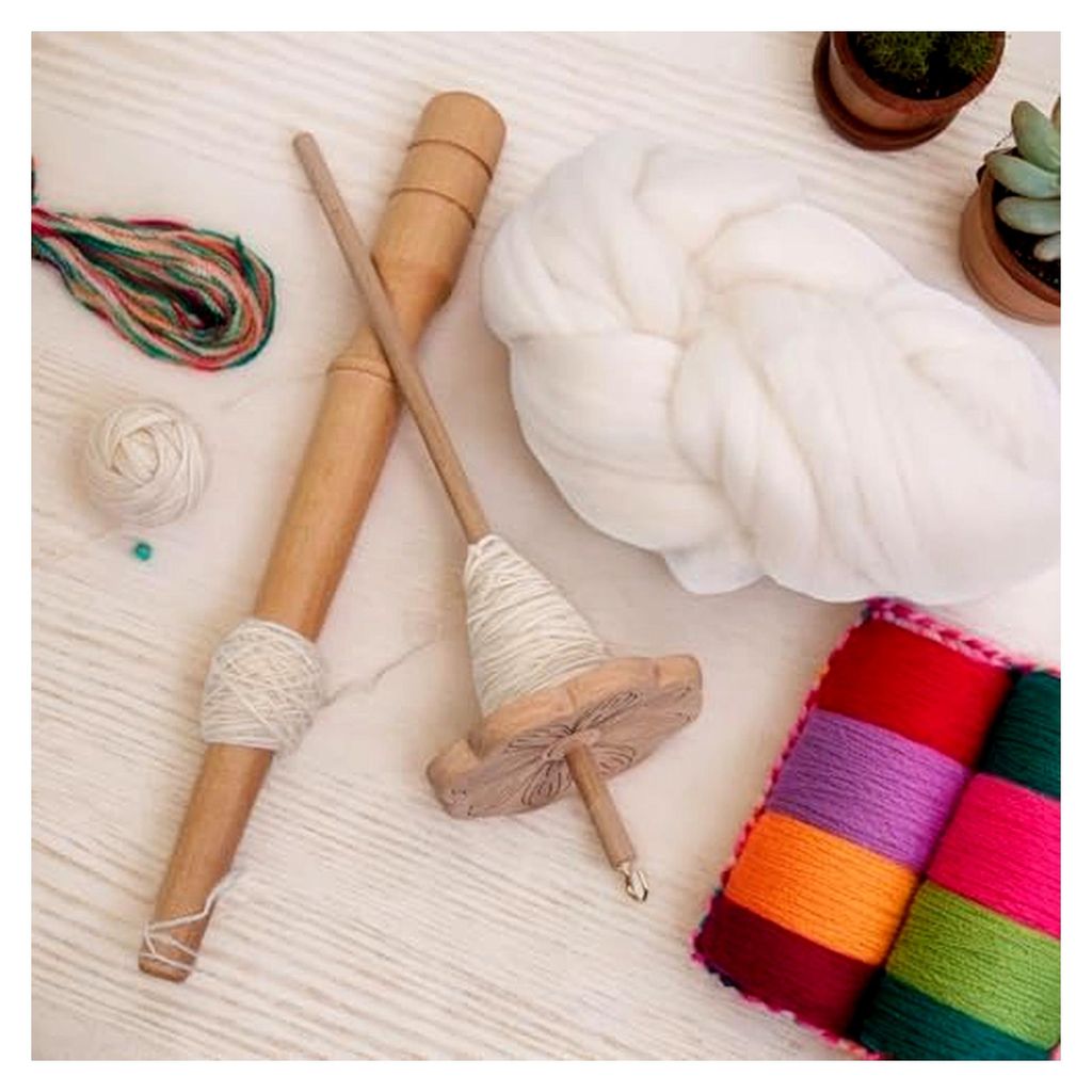 Hölzerne Handspindel - Spinnwirtel für Anfänger, Holz-Zubehör für Handarbeiten, Webspindel und Strickzubehör für kreative Projekte
