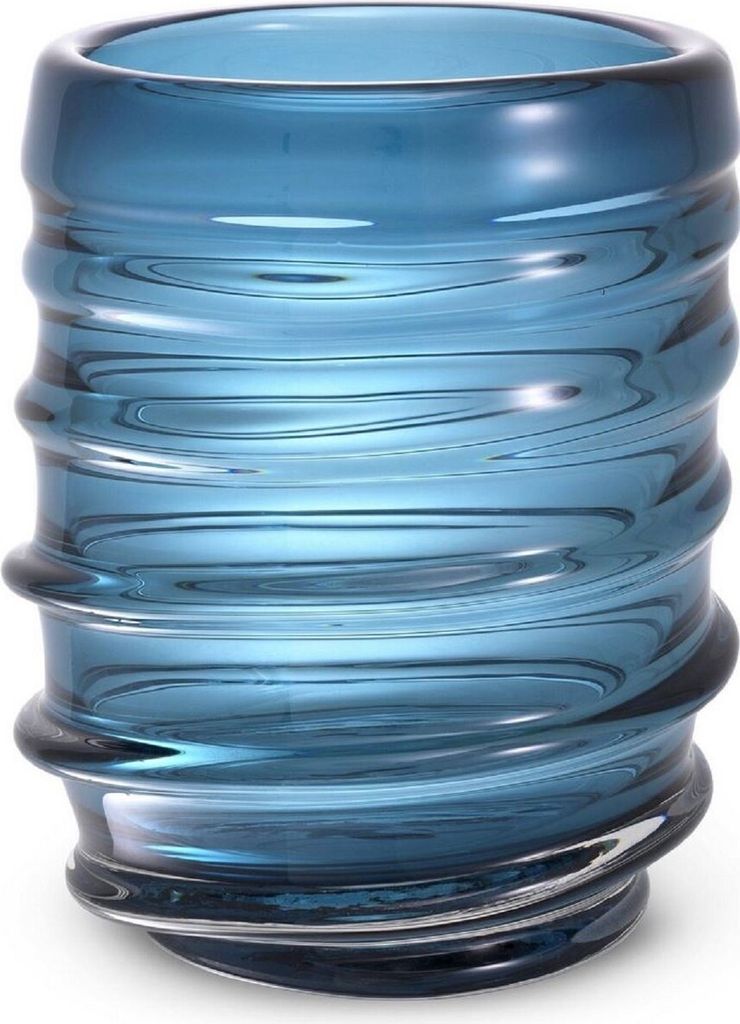 Casa Padrino Luxus Deko Glas Vase Blau Ø 22 x H. 30 cm - Elegante mundgeblasene Blumenvase - Luxus Deko Accessoires