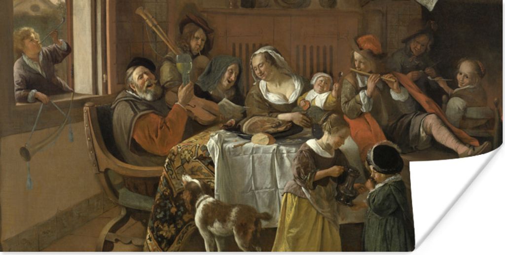 MuchoWow Poster Der lustige Haushalt - Jan Steen 80x40 cm - Wanddeko