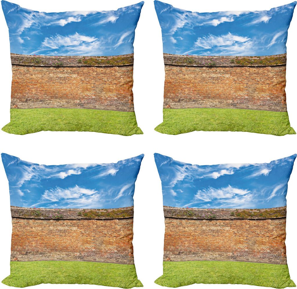 ABAKUHAUS Ziegelwand Kissenbezug Set (4 Stück), Feld Städtischer Himmel, Moderner Doppelseitiger Digitaldruck, 50 cm x 50 cm, rot grün
