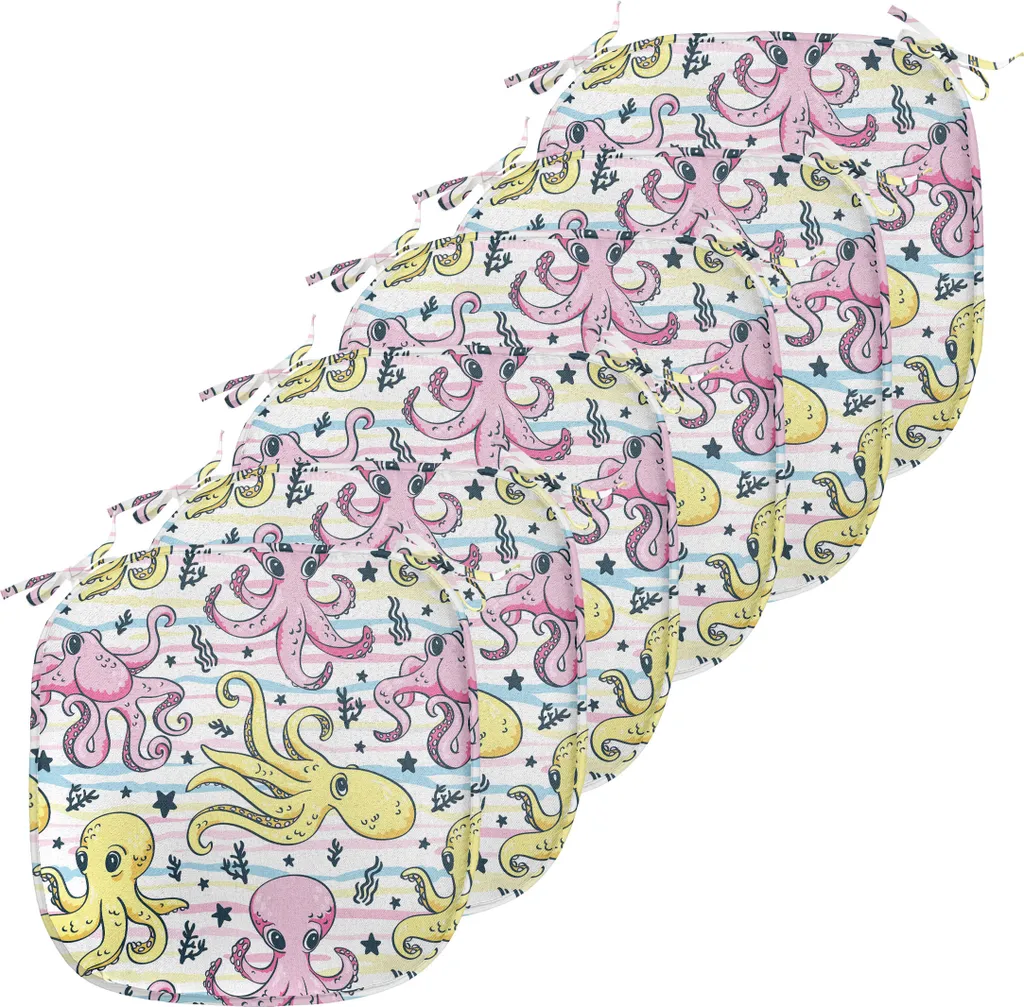 Lot de 6 Coussins de Chaise Abakuhaus 40x40 cm Motifs Pieuvres Bleues