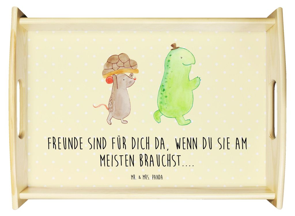 Mr. & Mrs. Panda Sofa Tablett Schildkröte Maus - Gelb Pastell - Geschenk, teetablett, Holztablett, aus holz, Beste Freundin, Deko, Hilfe, serviert...