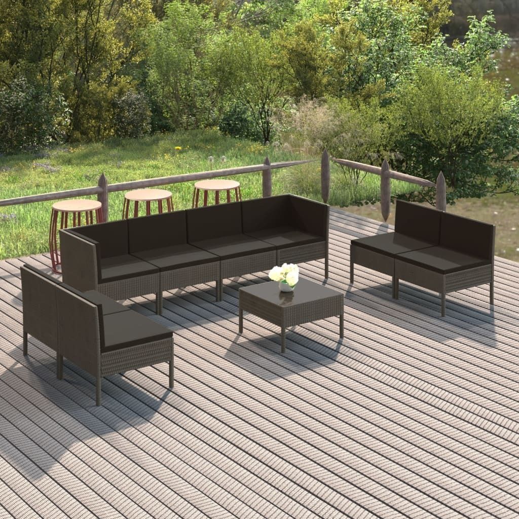 "2024 Moderne" 9-tlg. Garten-Lounge-Set mit Auflagen Poly Rattan Grau - Gartenset Sitzgruppeen Neu4218361