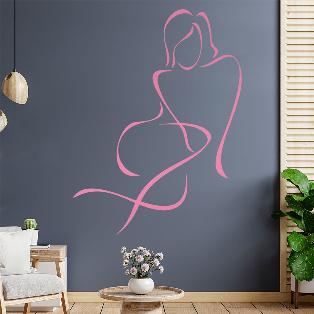 Frau sitzend - Linien Wandtattoo in 6 Größen - Wandaufkleber Wall Sticker - Dekoration, Küche, Wohnzimmer, Schlafzimmer, Badezimmer