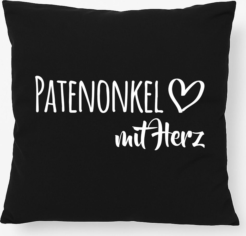 Huuraa Kissen Patenonkel mit Herz 40x40cm mit Füllung Black Baumwolle Dekokissen Geschenkidee