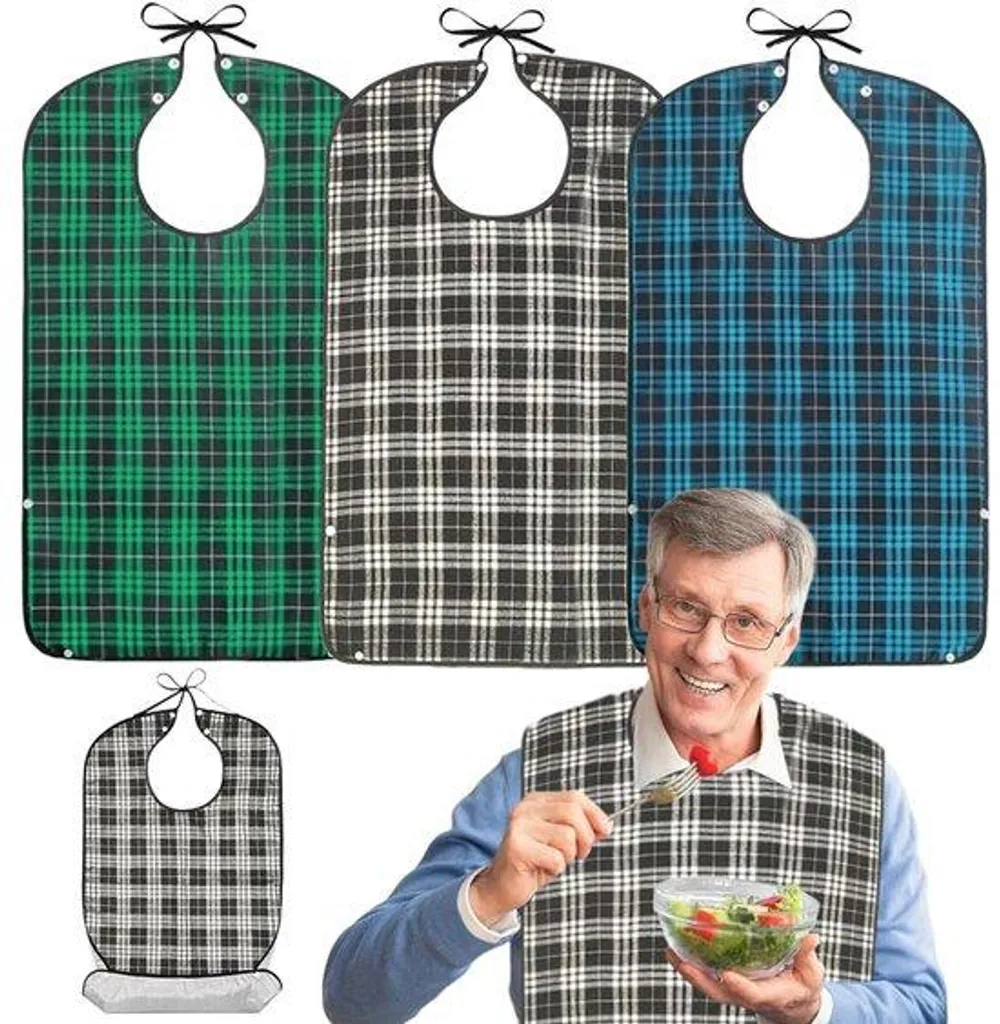 Bavoir adulte imperméable et réutilisable - Fermeture ajustable - 3 pièces