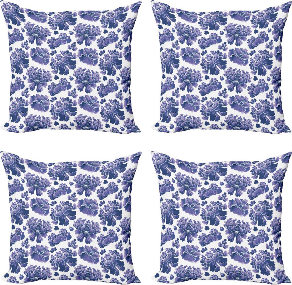 ABAKUHAUS traditionell Kissenbezug Set (4 Stück), Chinese Lotus, Moderner Doppelseitiger Digitaldruck, 60 cm x 60 cm, Lila Lila Weiß