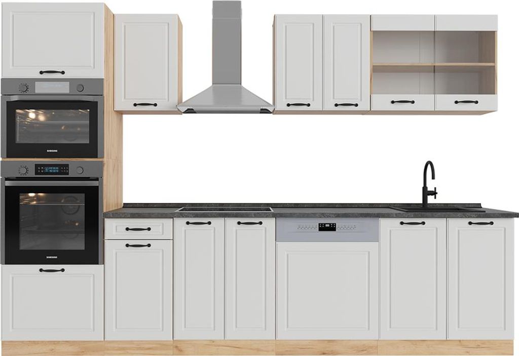 Küchenzeile Vicco R-Line Weiß Landhaus/Goldkraft Eiche 300 Produktbild 