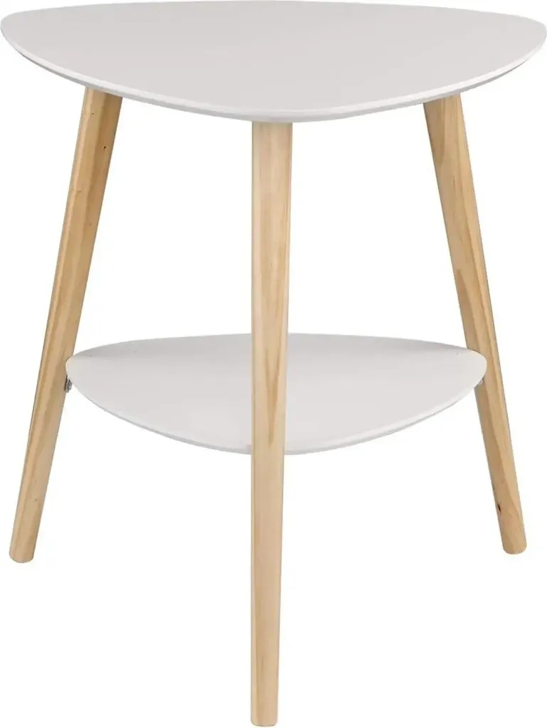 Comodino e tavolino - Tavolino - 50×40×55 cm - 2 ripiani - MDF con gambe in legno massiccio - Moderno - Facile montaggio - max. 5 kg - Bianco