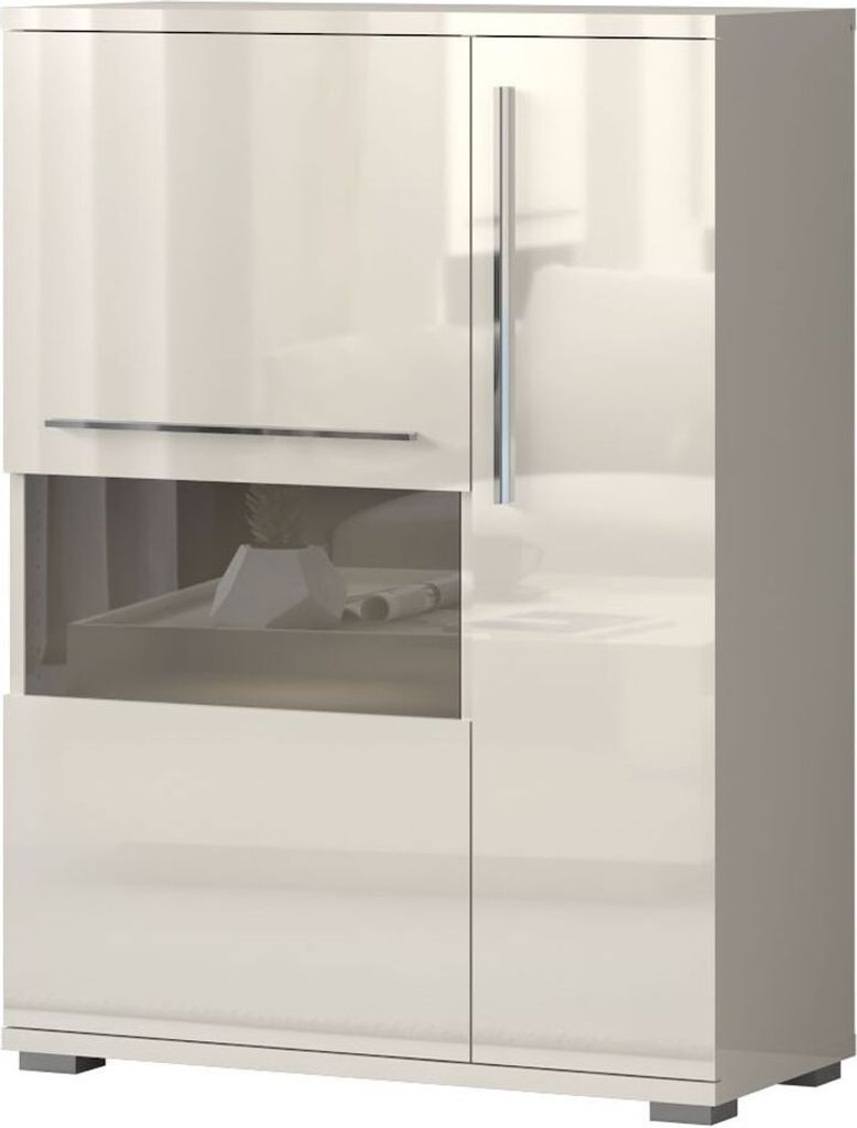 Vitrine Garim 15, Farbe: Beige Hochglanz - 123 x 90 x 40 cm Produktbild 