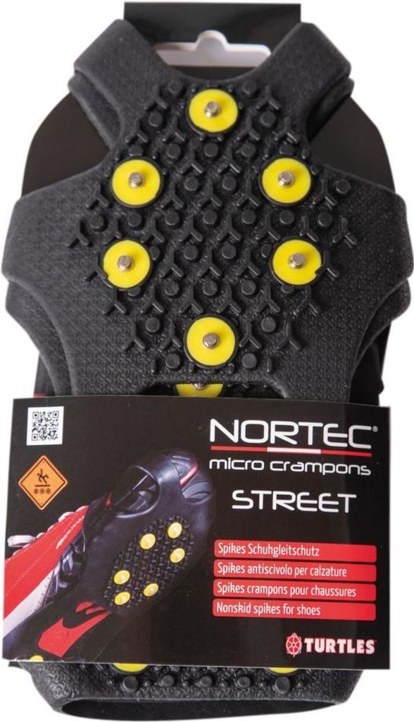 Produktfoto von Nortec "Street" Mikrokrampons mit gelben Spikes für besseren Halt auf rutschigen Oberflächen.