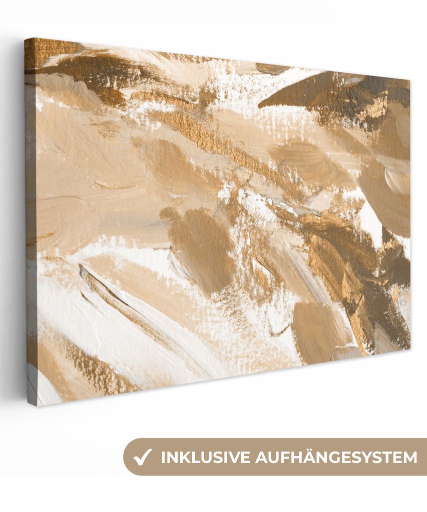 MuchoWow - Leinwandbilder - Gold - Beige - Abstrakt, Wandbild, Wanddeko Bilder Wohnzimmer, 90x60 cm
