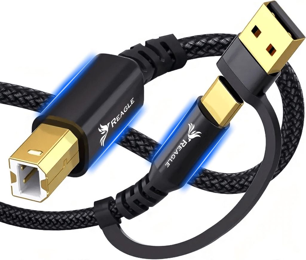 REAGLE USB KABEL FÜR DRUCKER 3M SCANNER 2IN1 USB-A USB-B HP BROTHER EPSON +USB-C Universelle Verbindung mit modernen und älteren Computern und La...
