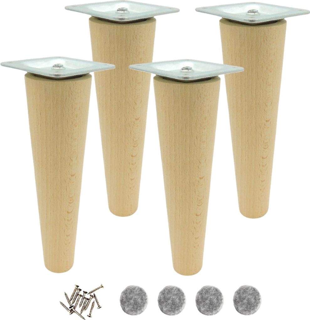 4x Holzfüße Möbelbein gerade 18 cm Buche roh mit Produktbild 