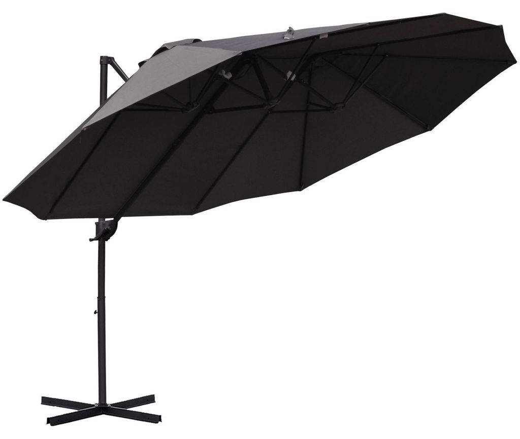 XXL-Sonnenschirm mit Kreuzständer und Handkurbel, 2 Lüftungsöffnungen, knickbares Design, 12 Metallstreben, wasser- und UV-resistenter Polyester...