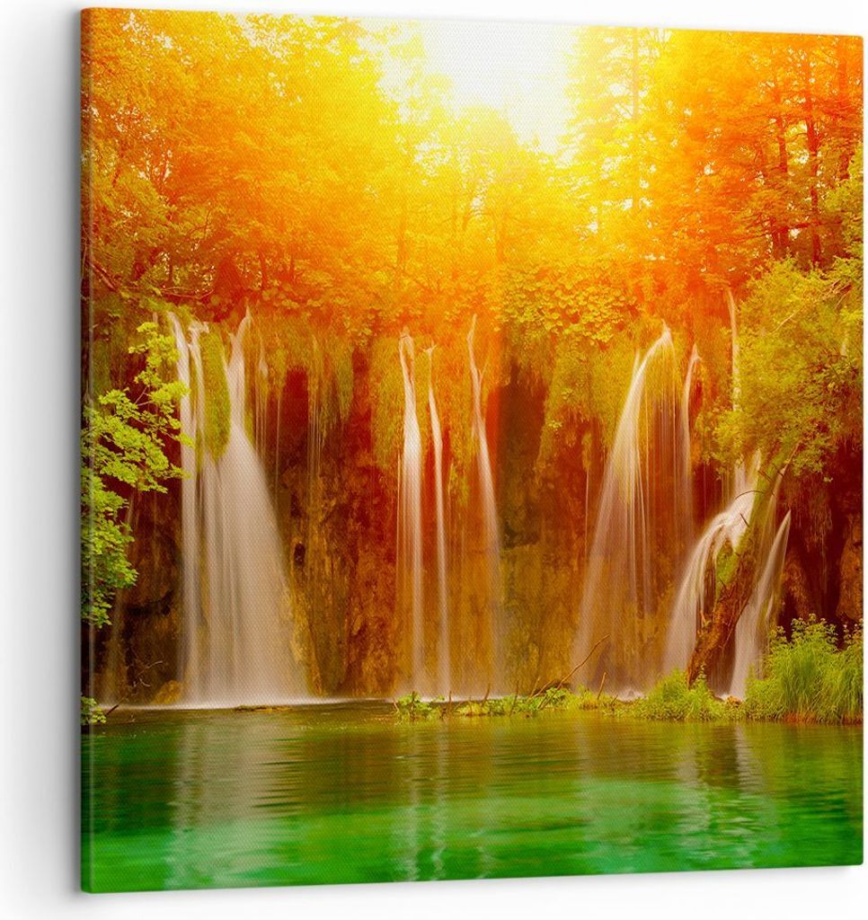 Bild auf Leinwand - Leinwandbild - Kroatien nationalpark wasserfall - 50x50cm - Wand Bild - Wanddeko - Leinwanddruck - Bilder - Kunstdruck - Wandde...