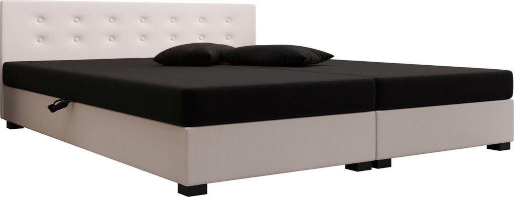 AURA SOFA Boxspringbett OLAF DOUBLE 160x195 Komplett-Set mit Bonell Matratze, Polsterbett mit Bettkästen - Hellbeige/Schwarz, SAWANA 01/14