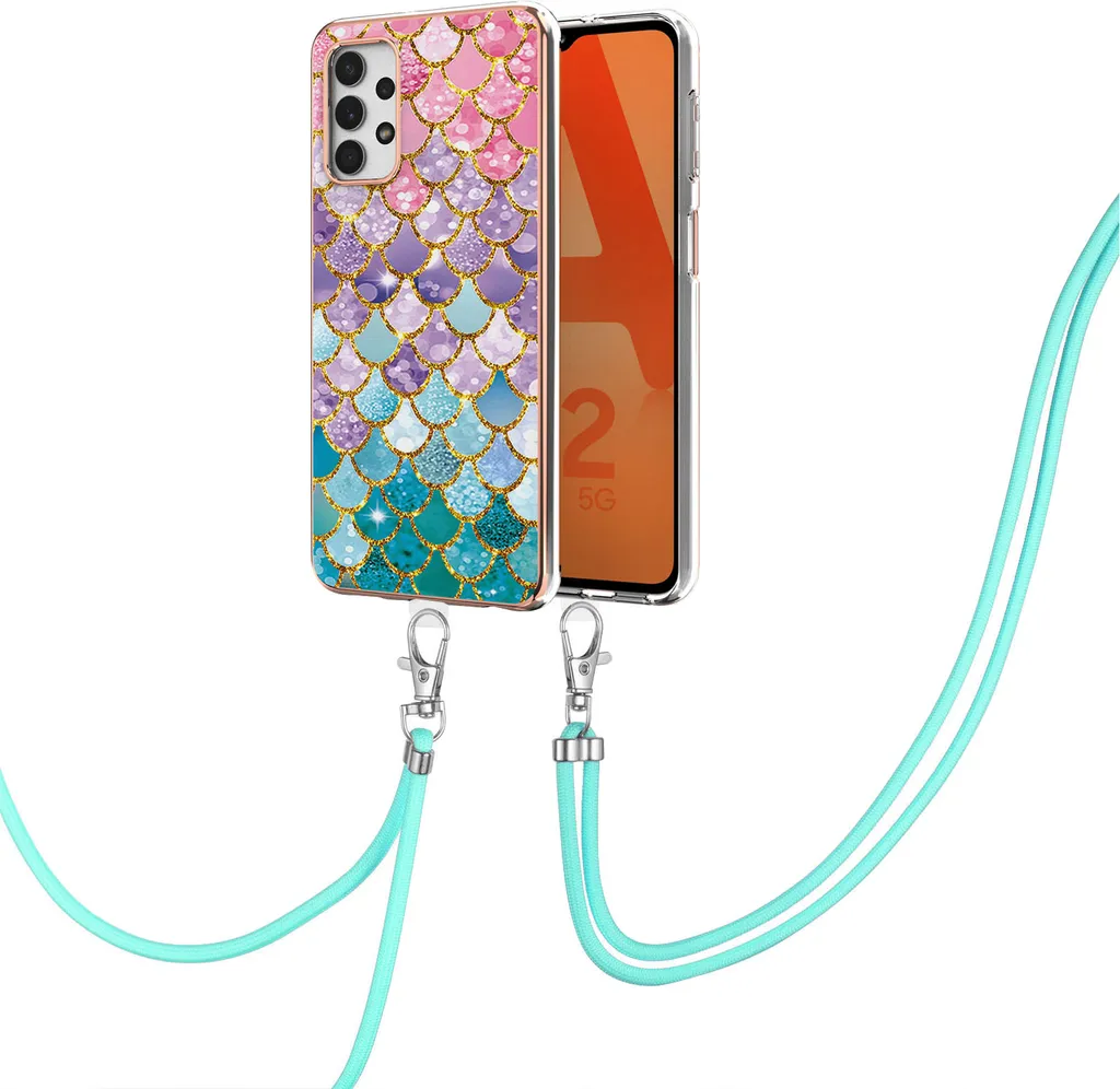 Custodia con cinturino per Samsung Galaxy A32 5G, custodia in TPU a fantasia con cinturino regolabile Colorato